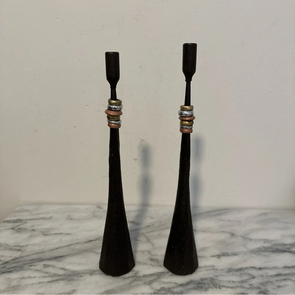 Luis Marques Handmade Modern Minimalist Style Iron W/ Metal Rings Candlestick
